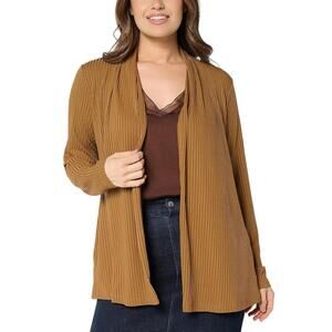 Susan Graver Women's Ribbed Liquid Cardigan w/ Pockets Caramel Twist - Petite